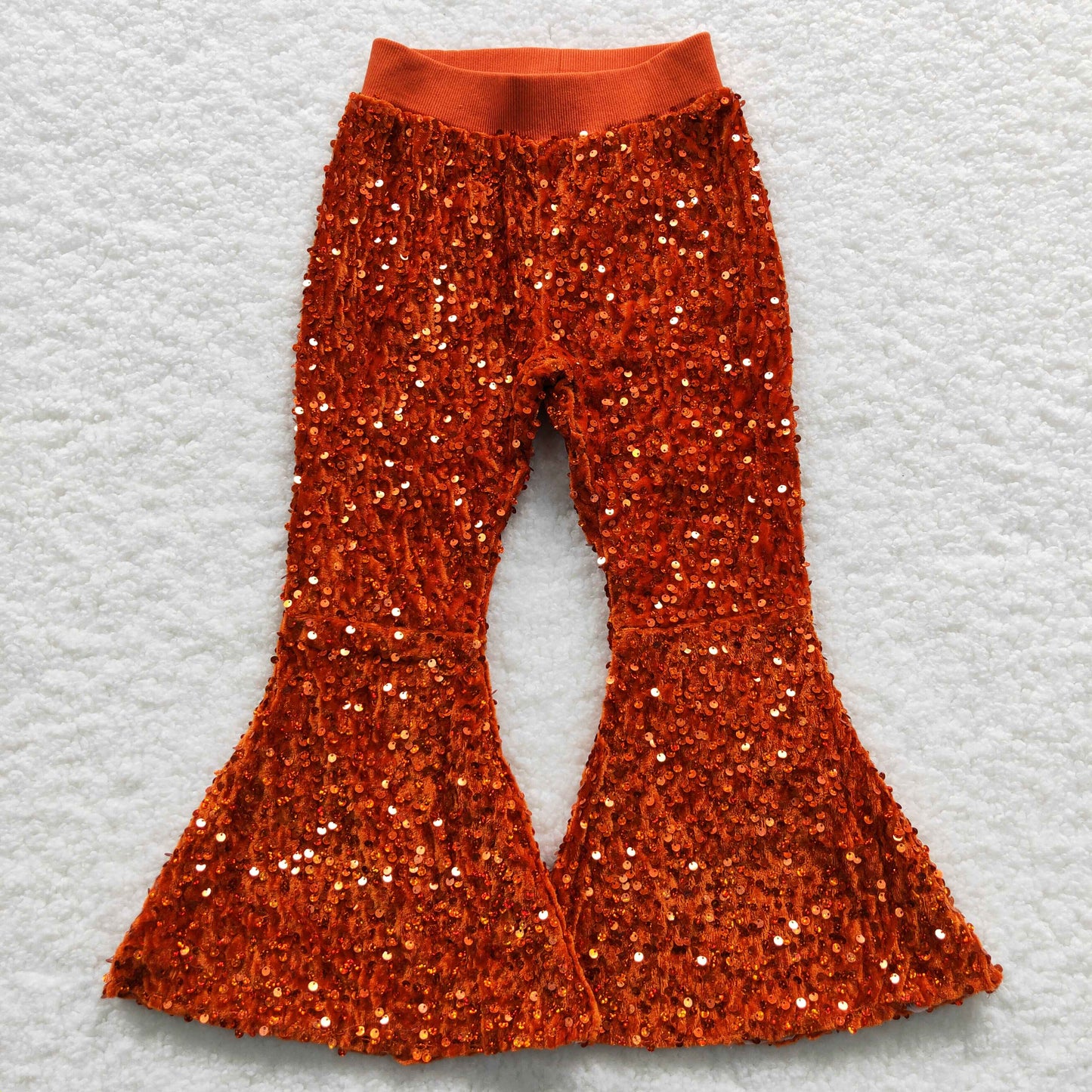 Girls Sequined Bell Bottom Pants Coral