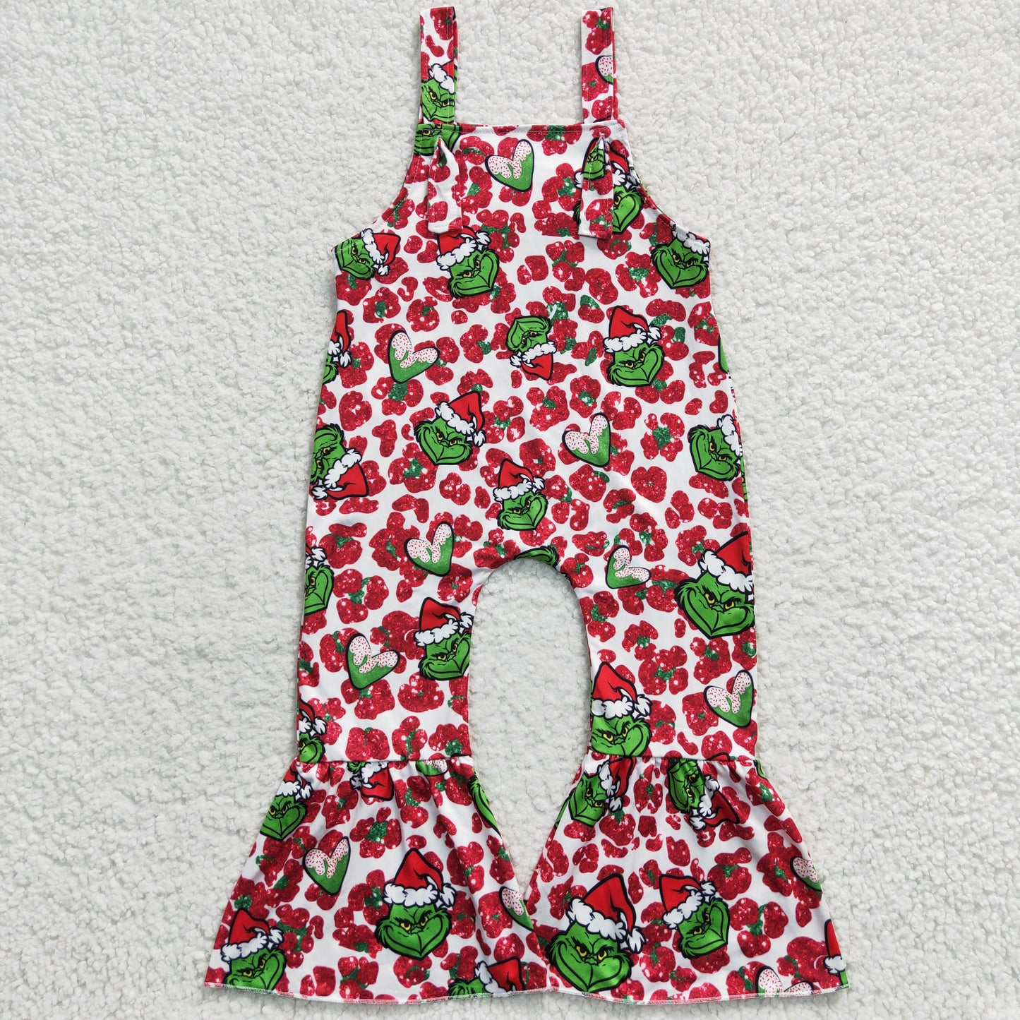 Girls Christmas Cartoon Red Green Overalls