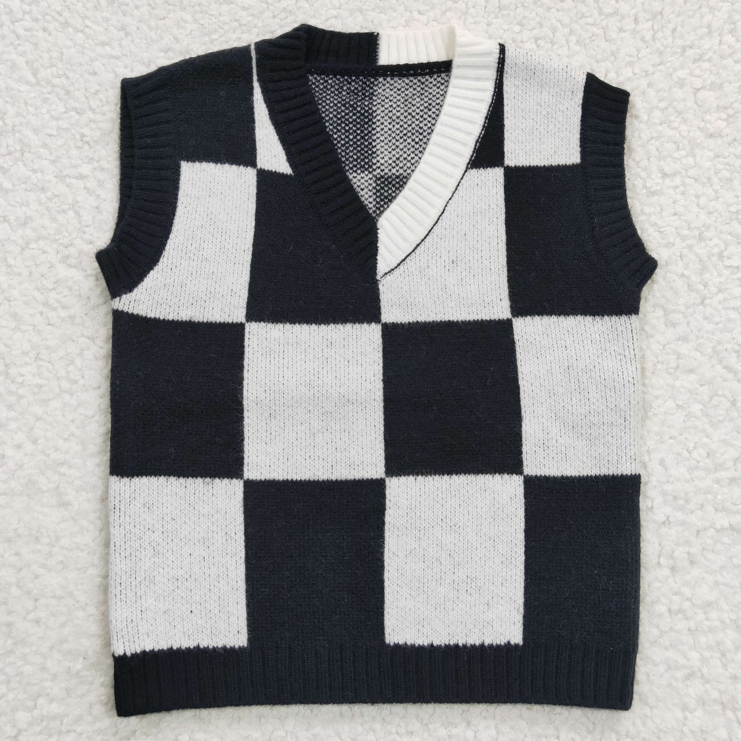 Girls Sweater Vest White Black