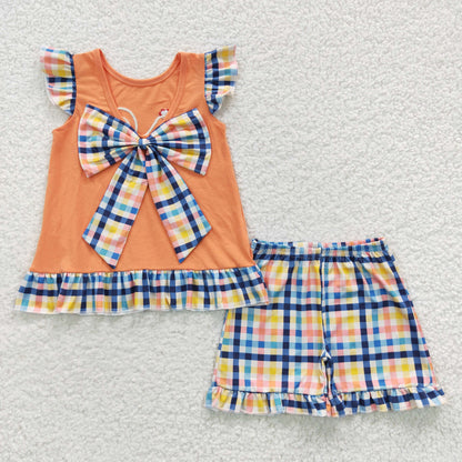 Girls Embroidery Chicken Plaid Outfits