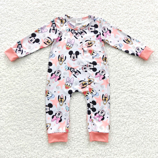 Baby Cartoon Zipper Rompers Sleeper Milk silk