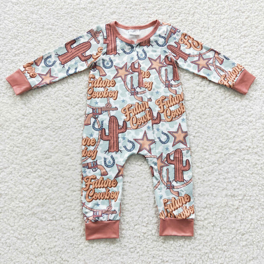 Baby Cowboy Zipper Rompers Sleeper Milk silk