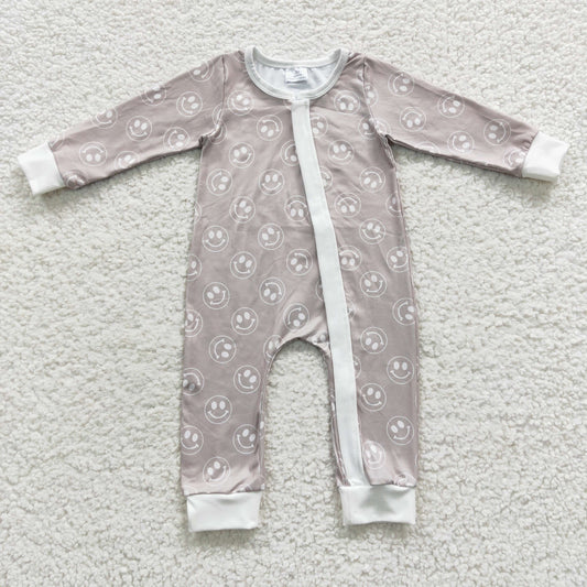 Baby Smiling Face Zipper Rompers Sleeper Milk silk