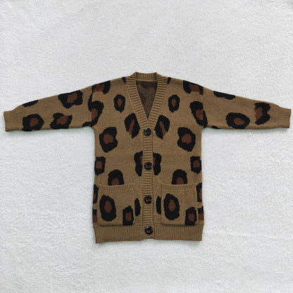 Girls Leopard Sweater Coat Jacket