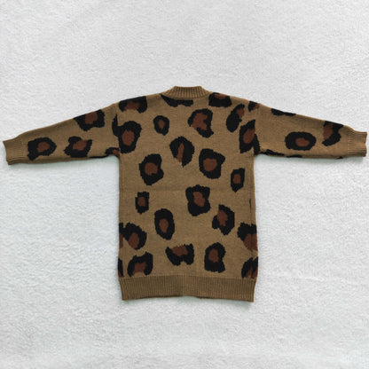 Girls Leopard Sweater Coat Jacket