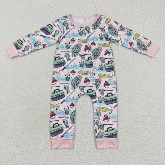 Baby Fishing Zipper Rompers Milk silk