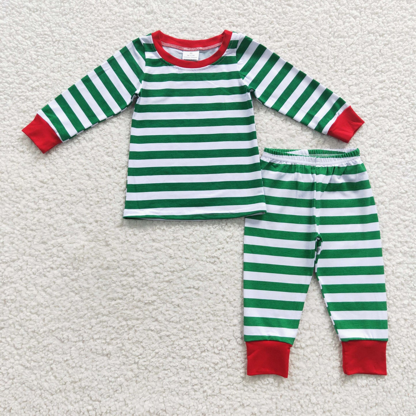 Boys Green Stripe Pajamas Long Sleeves Joggers