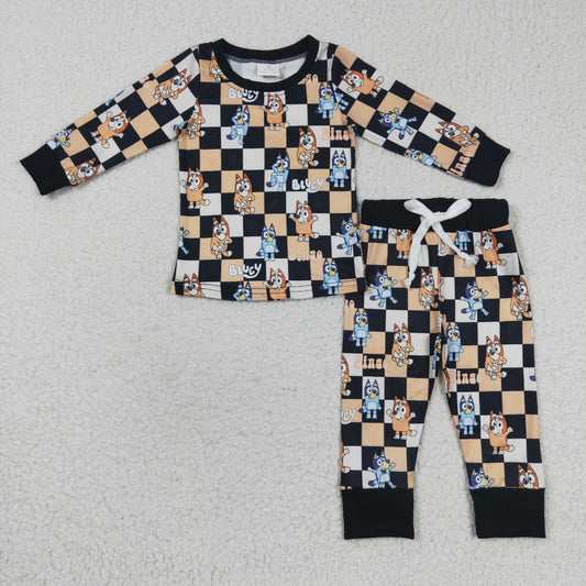 Boys Cartoon Checked Pajamas