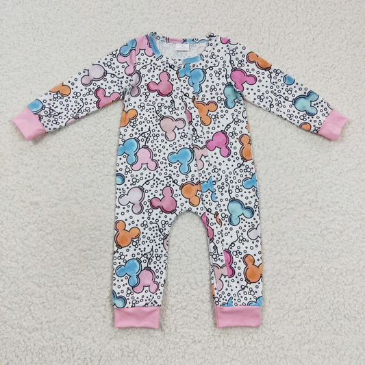 Baby Cartoon Zipper Rompers Sleeper Milk silk