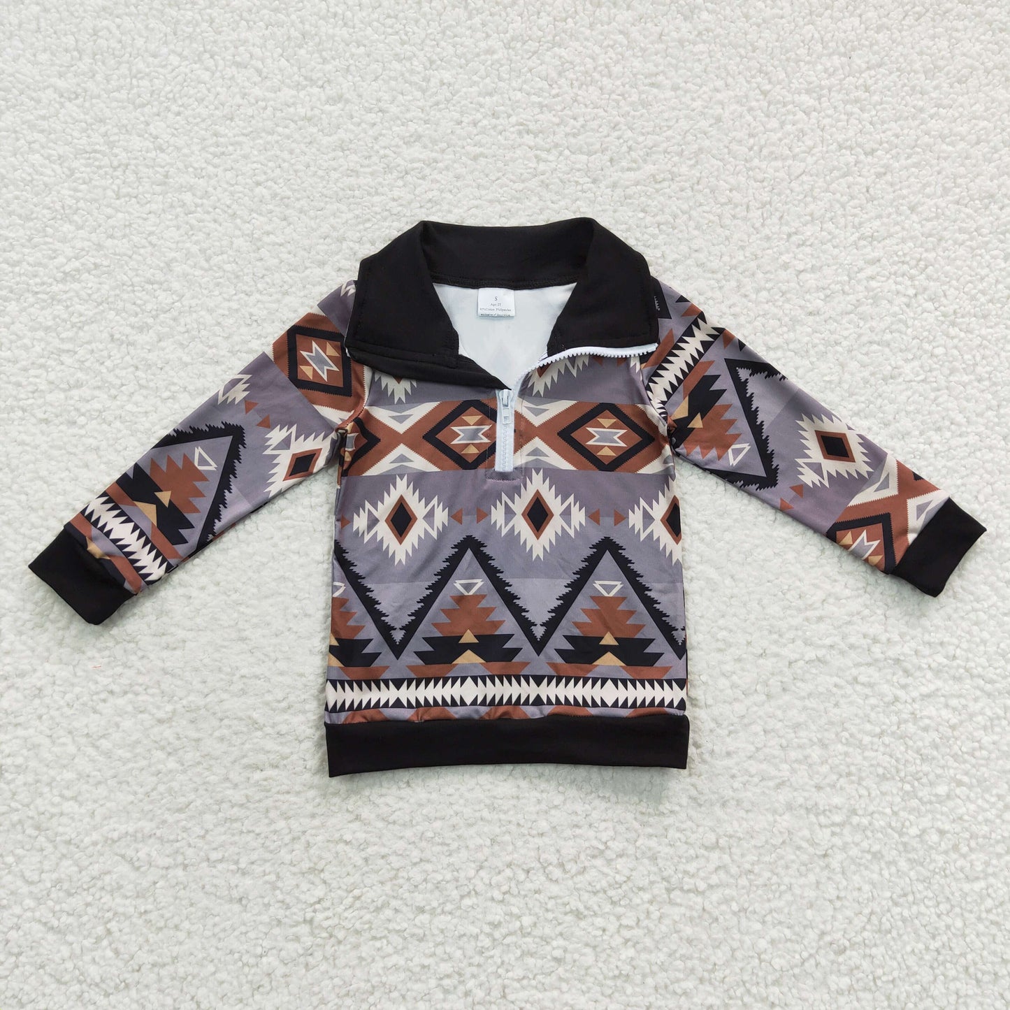 Boys Brown Pullover Long Sleeves Zip