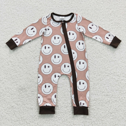 Baby Smiling Face Zipper Rompers Sleeper Milk silk