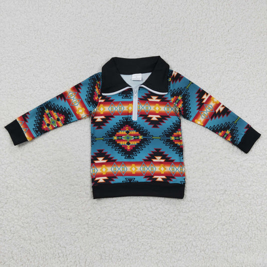 Boys Black Pullover Long Sleeves Zip