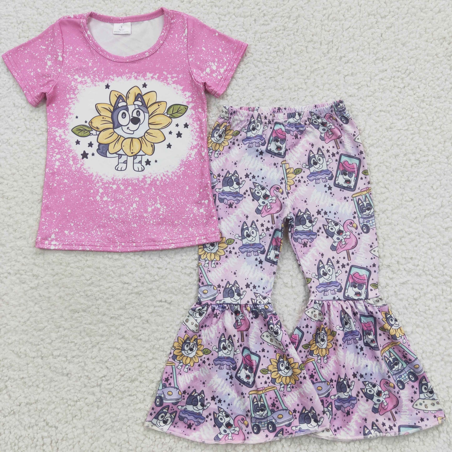 Girls Cartoon Dog Pink Outfits