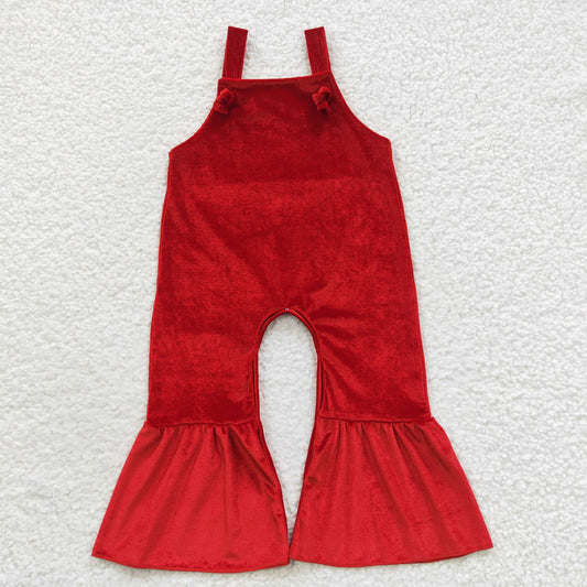 Girls Red Velvet Overalls