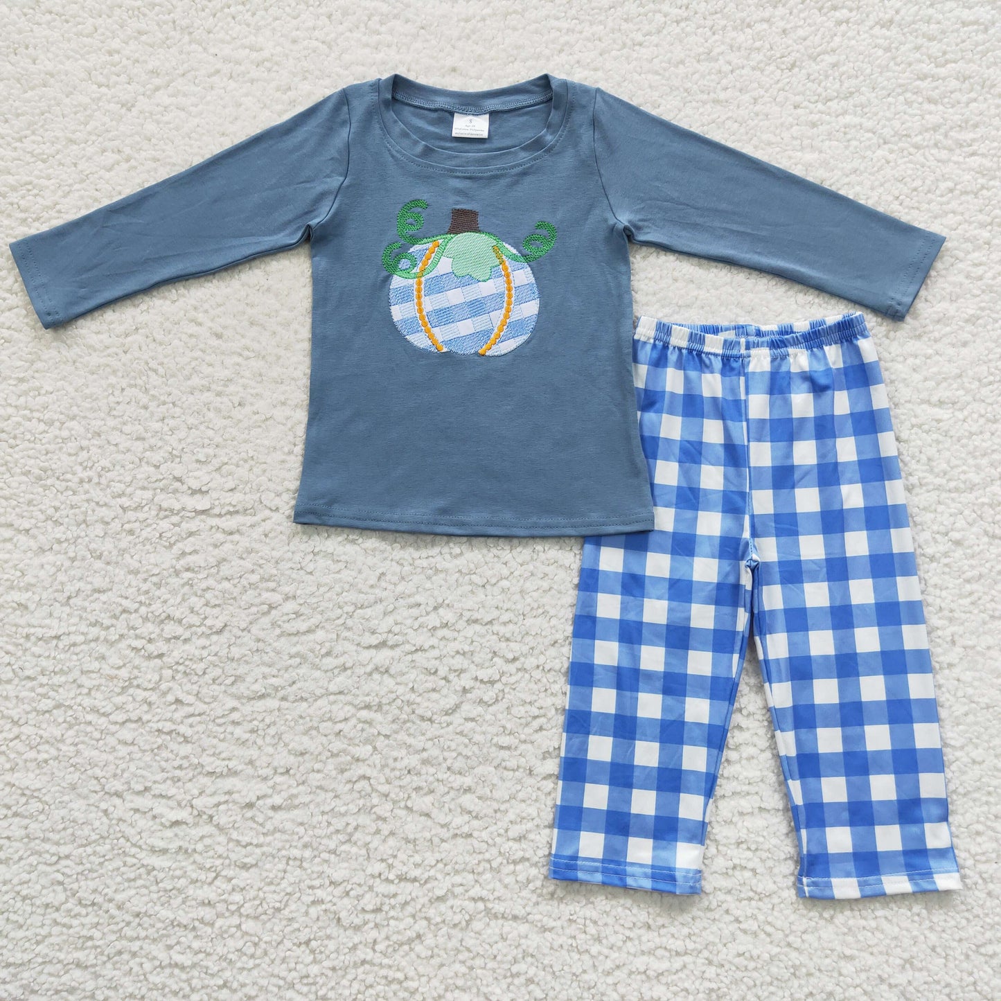 Boys Embroidery Pumpkin Blue Outfits