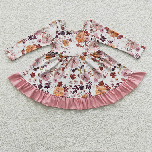 Girls Pink Floral Dress Long Sleeves