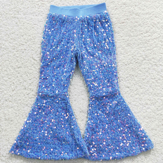 Girls Sequined Bell Bottom Pants Sky Blue