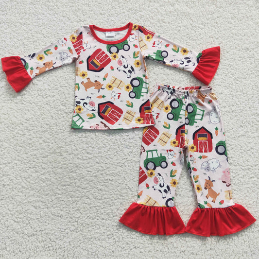 Girls Farm Red Pajamas