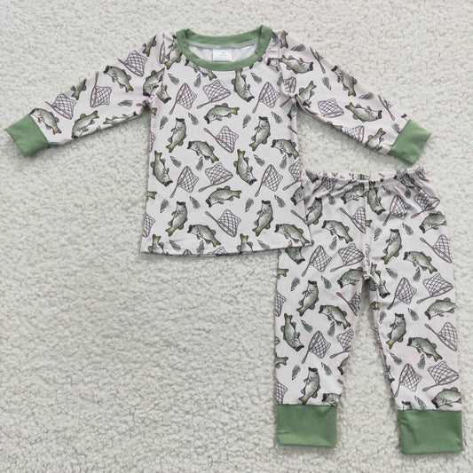 Boys Fishing Green Pajamas