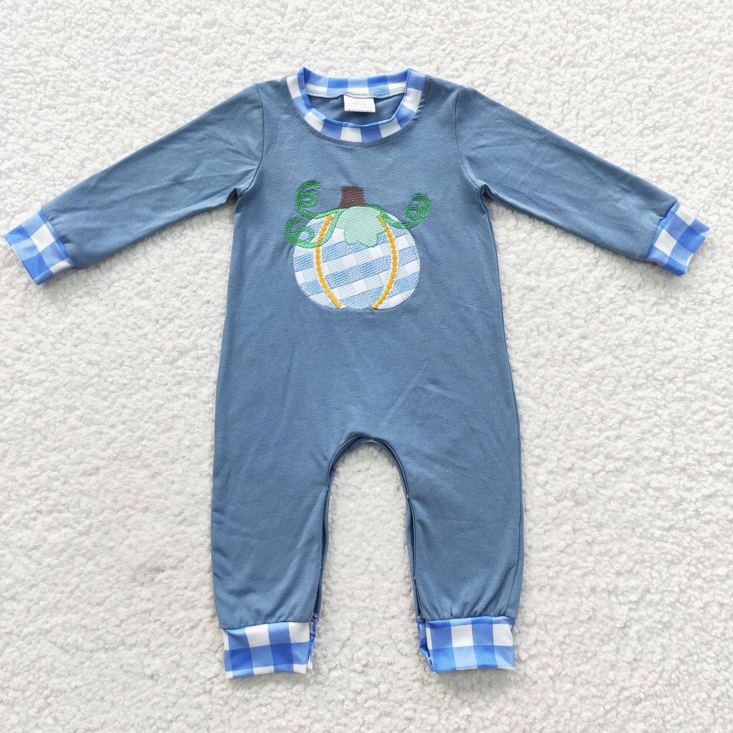 Boys Embroidery Pumpkin Blue Rompers