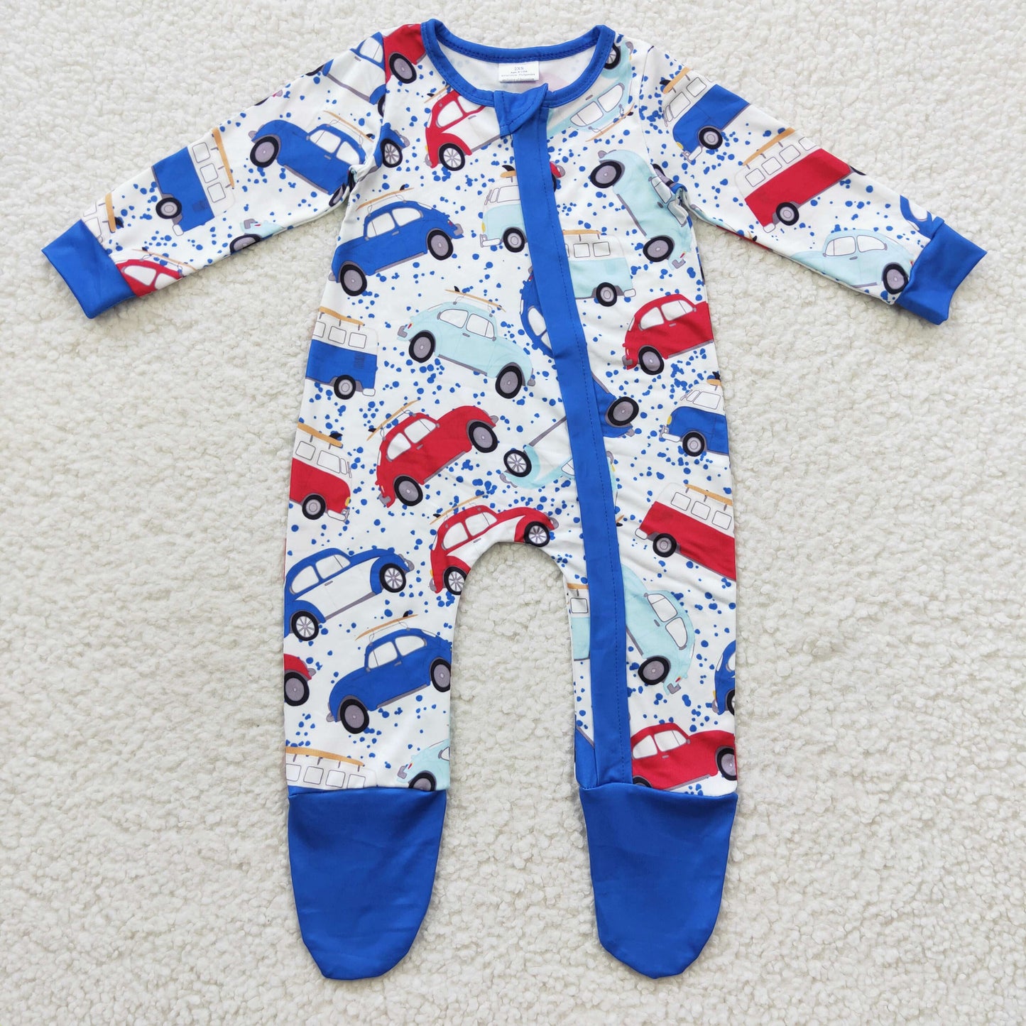 Baby Car Blue Zipper Rompers Sleeper Milk silk