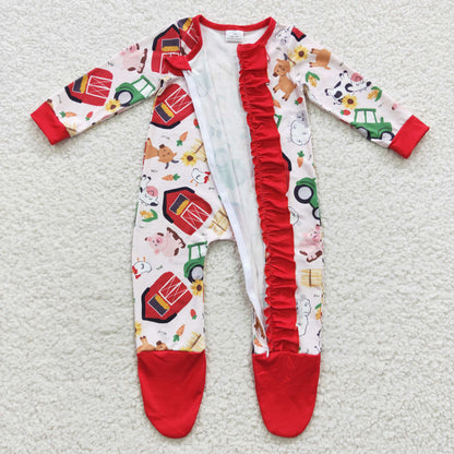 Baby Girls Farm Zipper Rompers Sleeper Milk silk