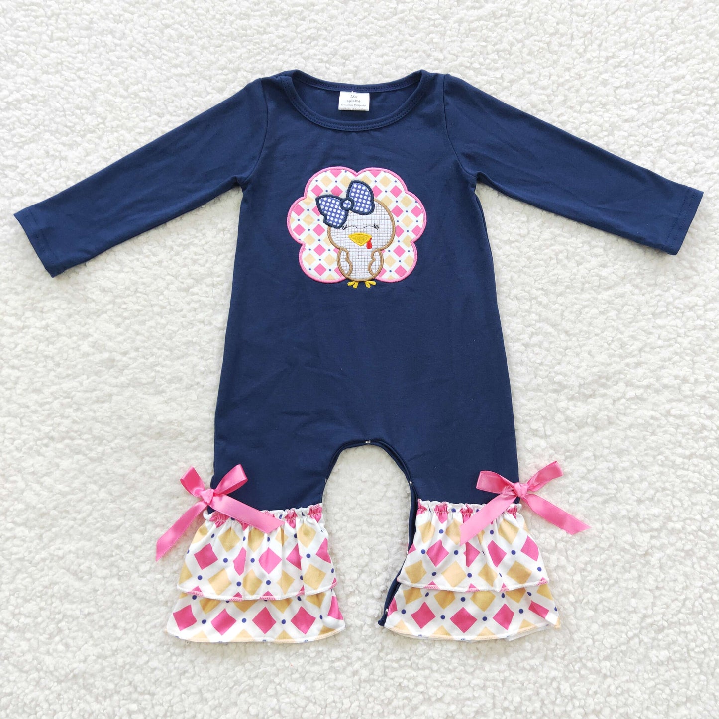 Girls Embroidery Turkey Navy Rompers