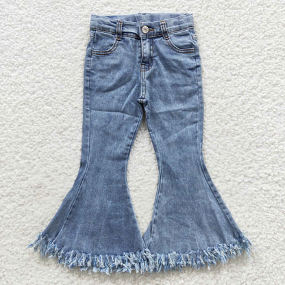 Girls Blue Bell Bottom Fringe Jeans