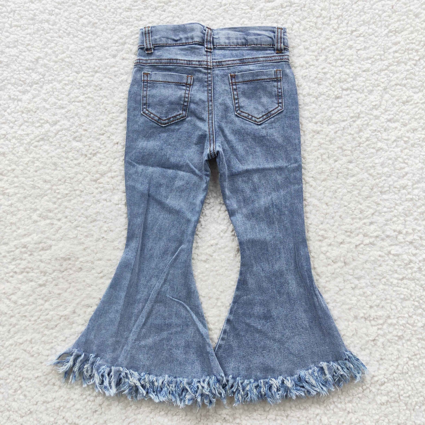 Girls Blue Bell Bottom Fringe Jeans