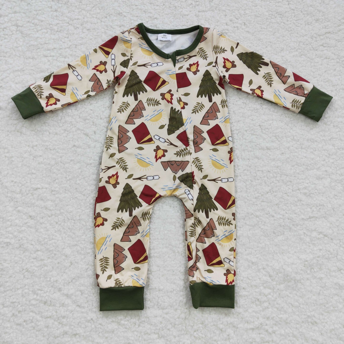 Baby Boys Camping Green Zipper Rompers Sleeper Milk silk