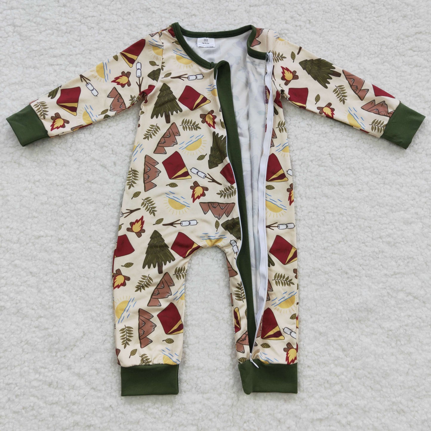 Baby Boys Camping Green Zipper Rompers Sleeper Milk silk