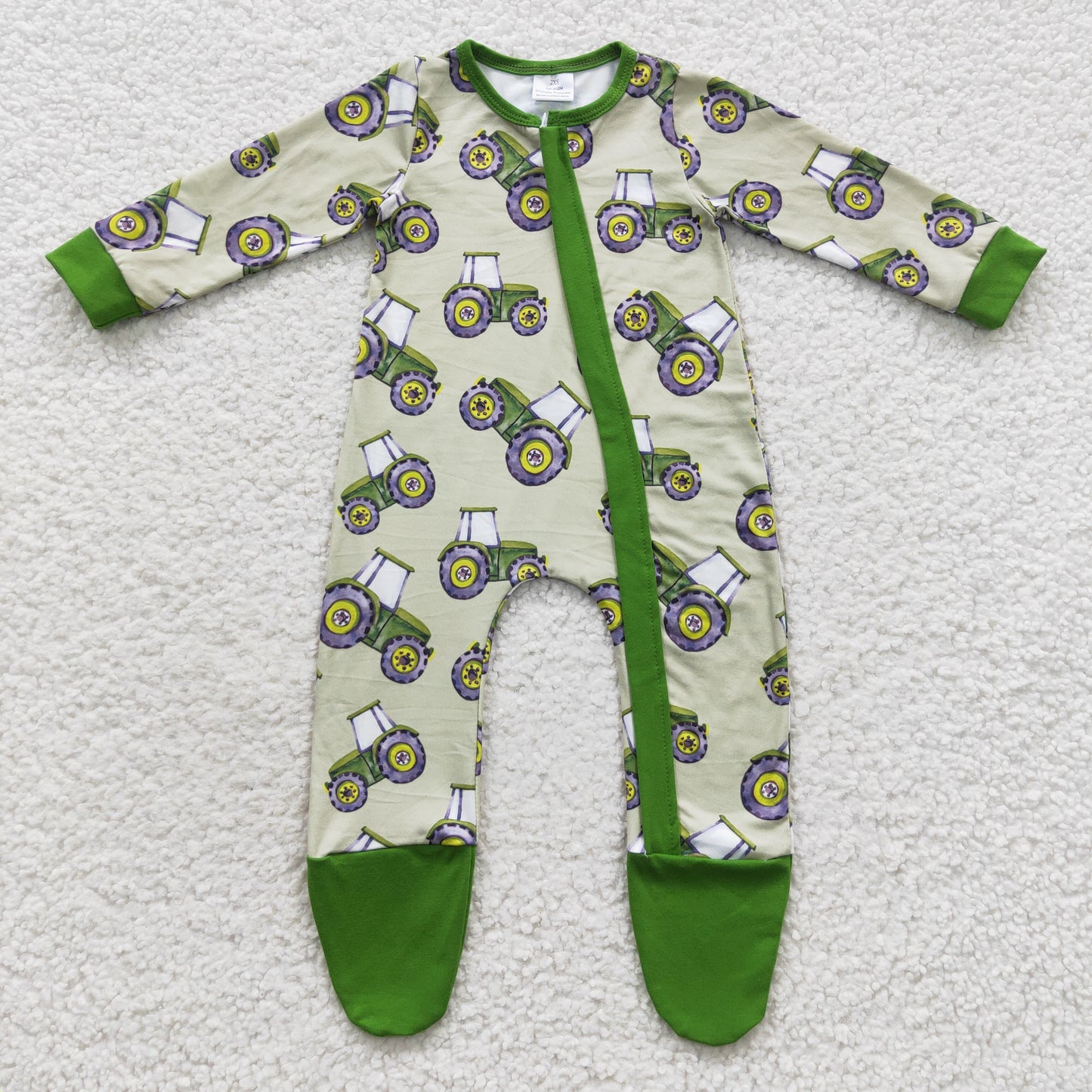 Baby Tractor Zipper Rompers Sleeper Milk silk