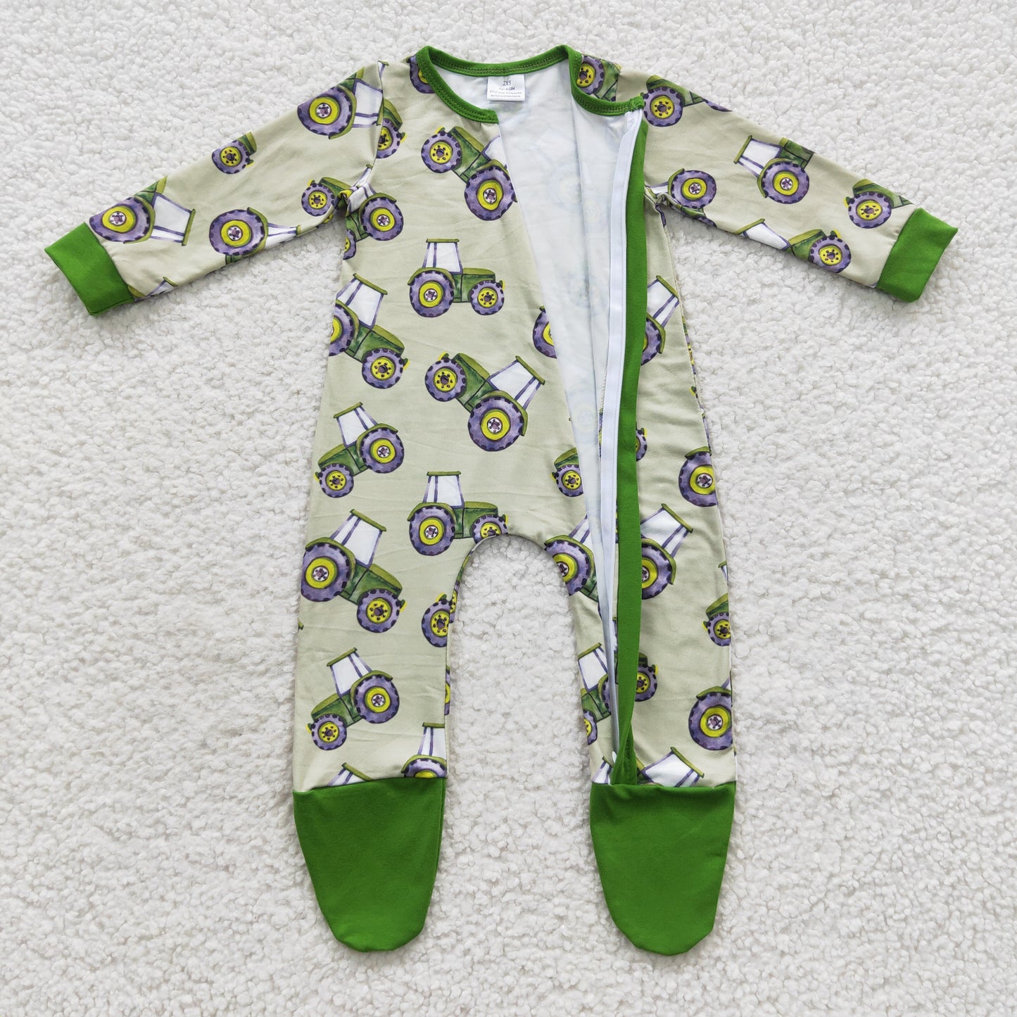 Baby Tractor Zipper Rompers Sleeper Milk silk