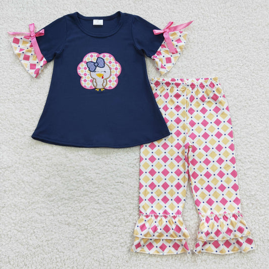 Girls Embroidery Turkey Navy Outfits