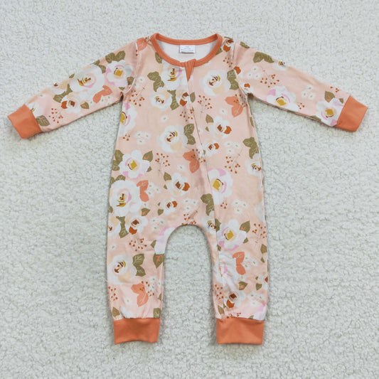 Baby Floral Zipper Rompers Sleeper Milk silk