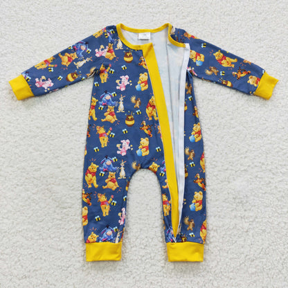 Baby Cartoon Zipper Rompers Sleeper Milk silk