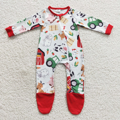 Baby Boys Farm Zipper Rompers Sleeper Milk silk