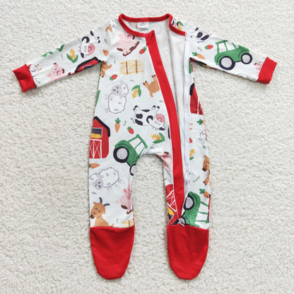 Baby Boys Farm Zipper Rompers Sleeper Milk silk