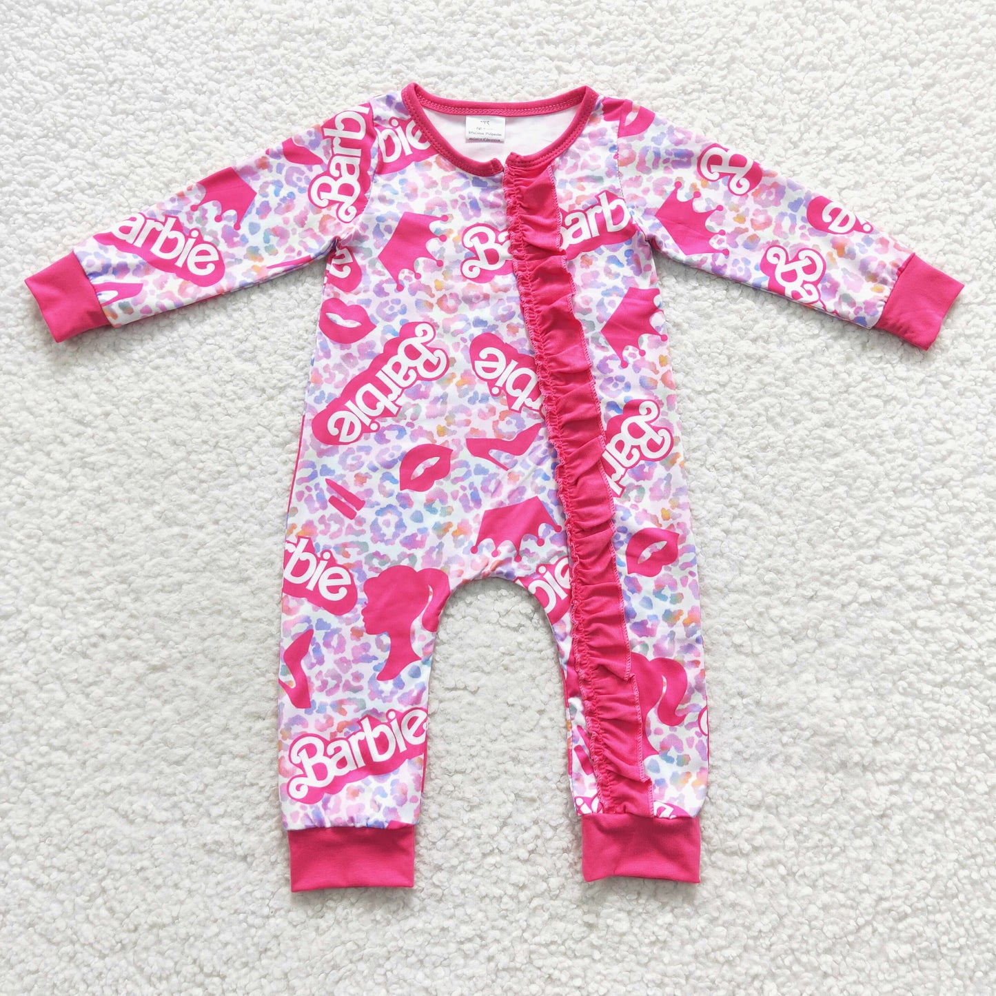 Baby Pink Barbie Zipper Rompers Sleeper Milk silk