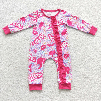 Baby Pink Barbie Zipper Rompers Sleeper Milk silk