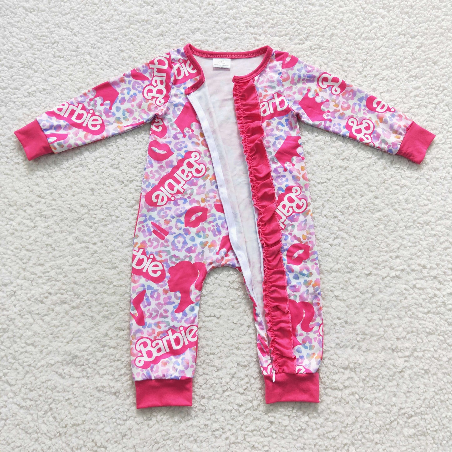 Baby Pink Barbie Zipper Rompers Sleeper Milk silk