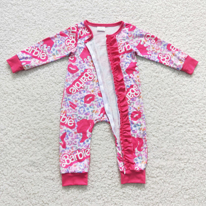 Baby Pink Barbie Zipper Rompers Sleeper Milk silk