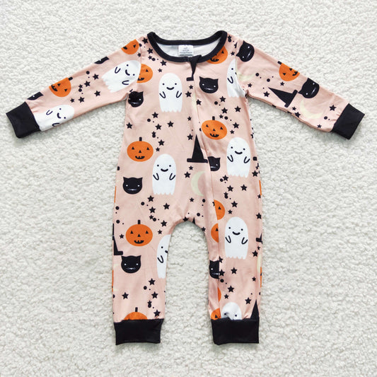 Baby Halloween Zipper Rompers Sleeper Milk silk