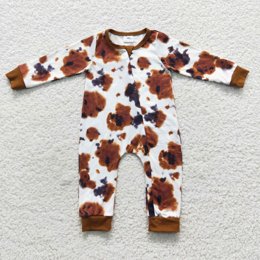 Baby Brown Cow Zipper Rompers Sleeper Milk silk