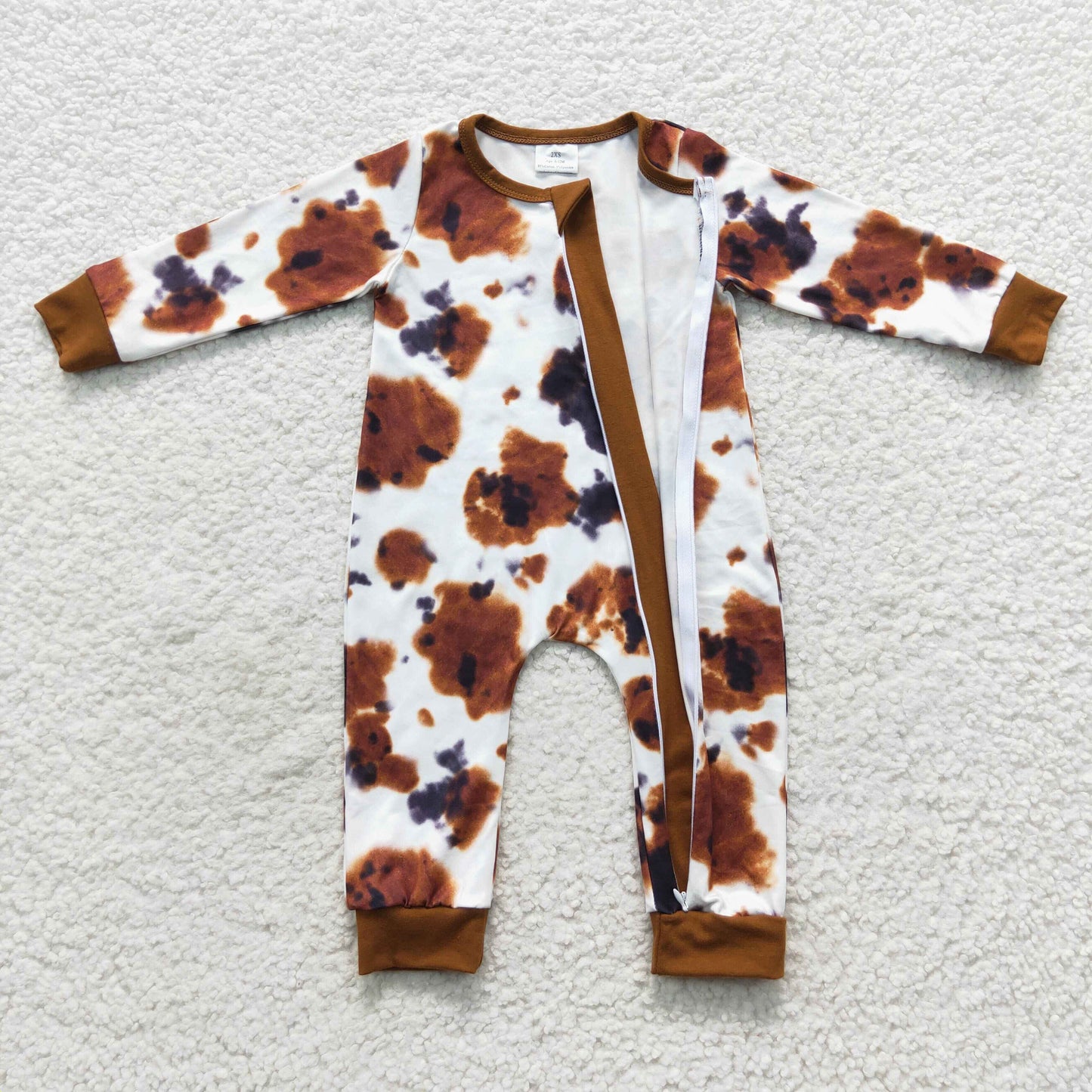 Baby Brown Cow Zipper Rompers Sleeper Milk silk