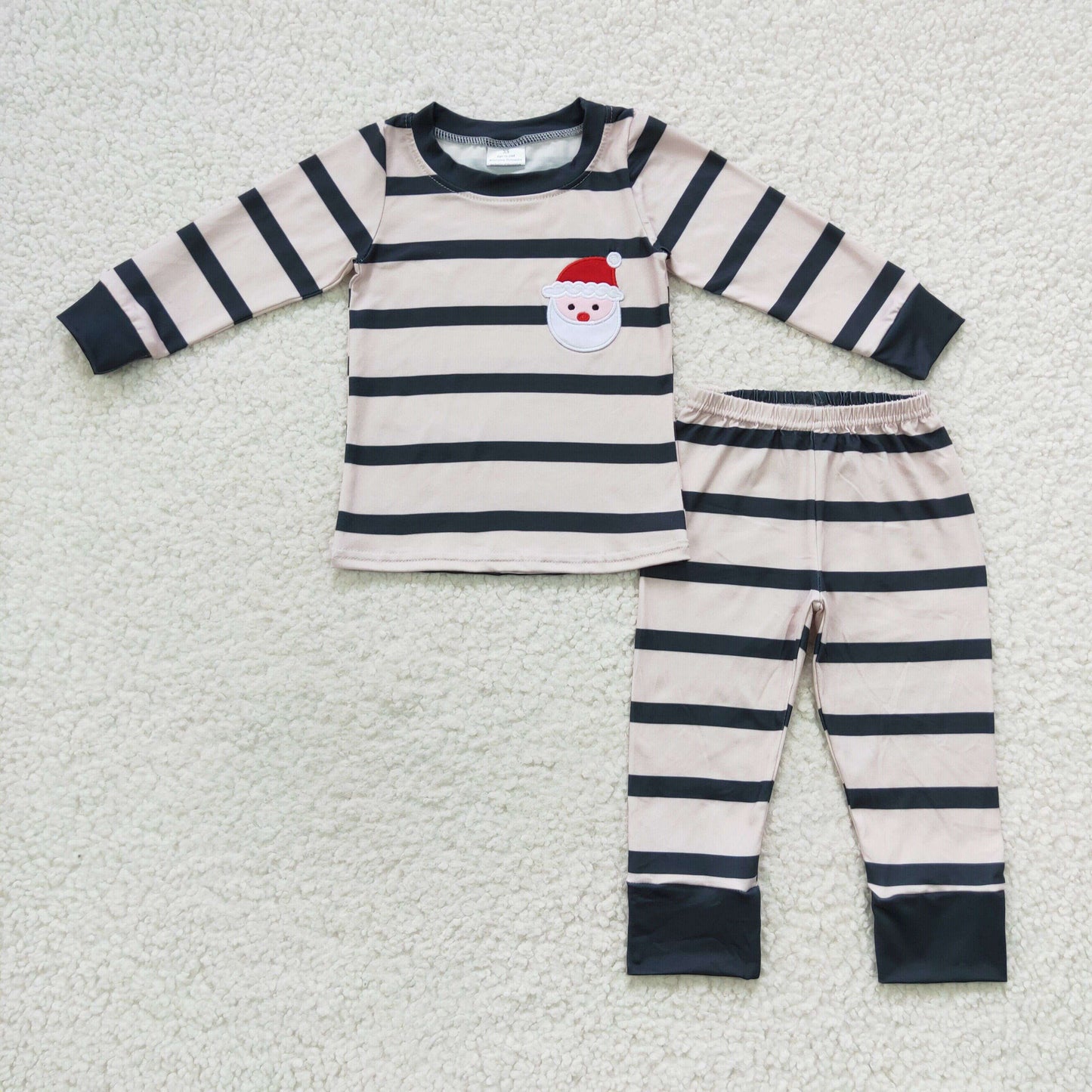 Boys Embroidery Santa Stripe Outfits