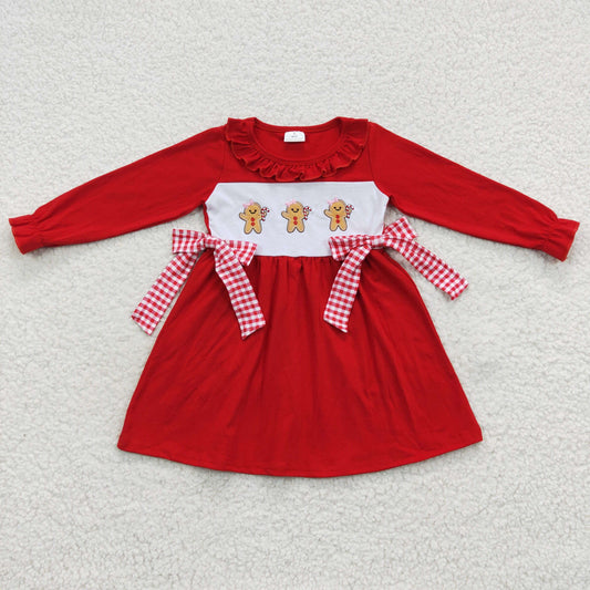 GLD0218 Girls Christmas Gingerbread Embroidery Dress