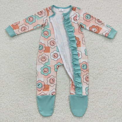 Baby Girls Smiling Zipper Rompers Sleeper Milk silk