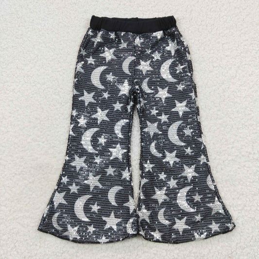 Girls Black Sequined Bell Bottom Pants