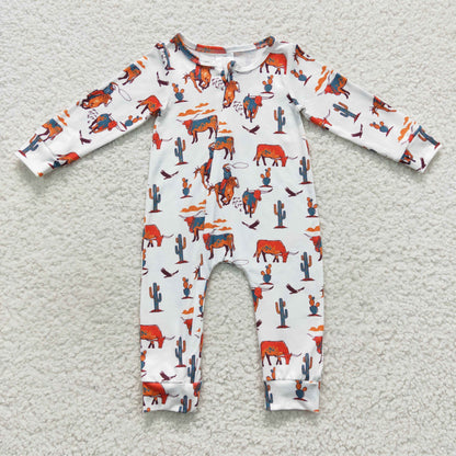 Baby Cowboy Zipper Rompers Sleeper Milk silk